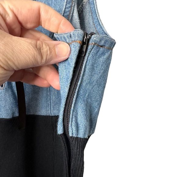 Vintage Jalate 90s Denim Ribbed Cotton Lace Up Dress - Picture 9 of 10